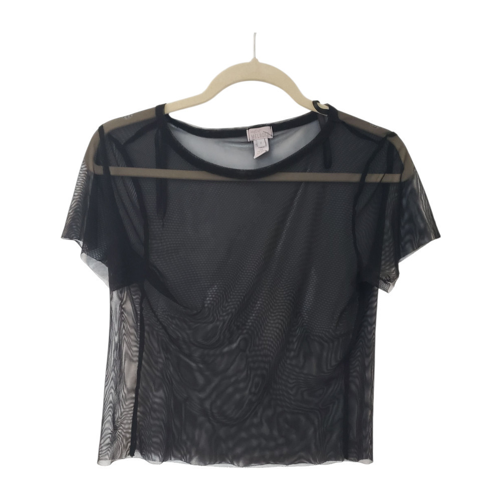 Black Sheer Mesh See Through Top T-Shirt West of Melrose Womens Medium